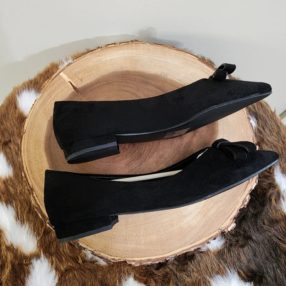 C. Paravano BowKnot Suede Flats (Aida) Black Size 37 (US Size 6.5)
